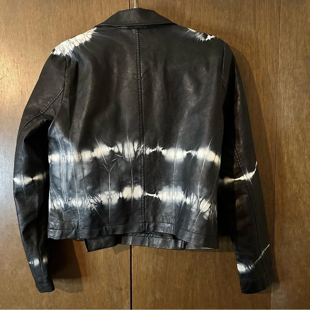 Tribal Women’s Black White Tie Dye Print Faux Vegan Leather Jacket Sz S NWT - Picture 9 of 13